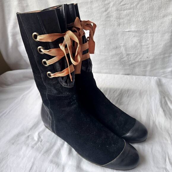 Peter Kent Women's Suede/Leather Flat Boots Black Size 38.5/US 8 Italy - Picture 3 of 10